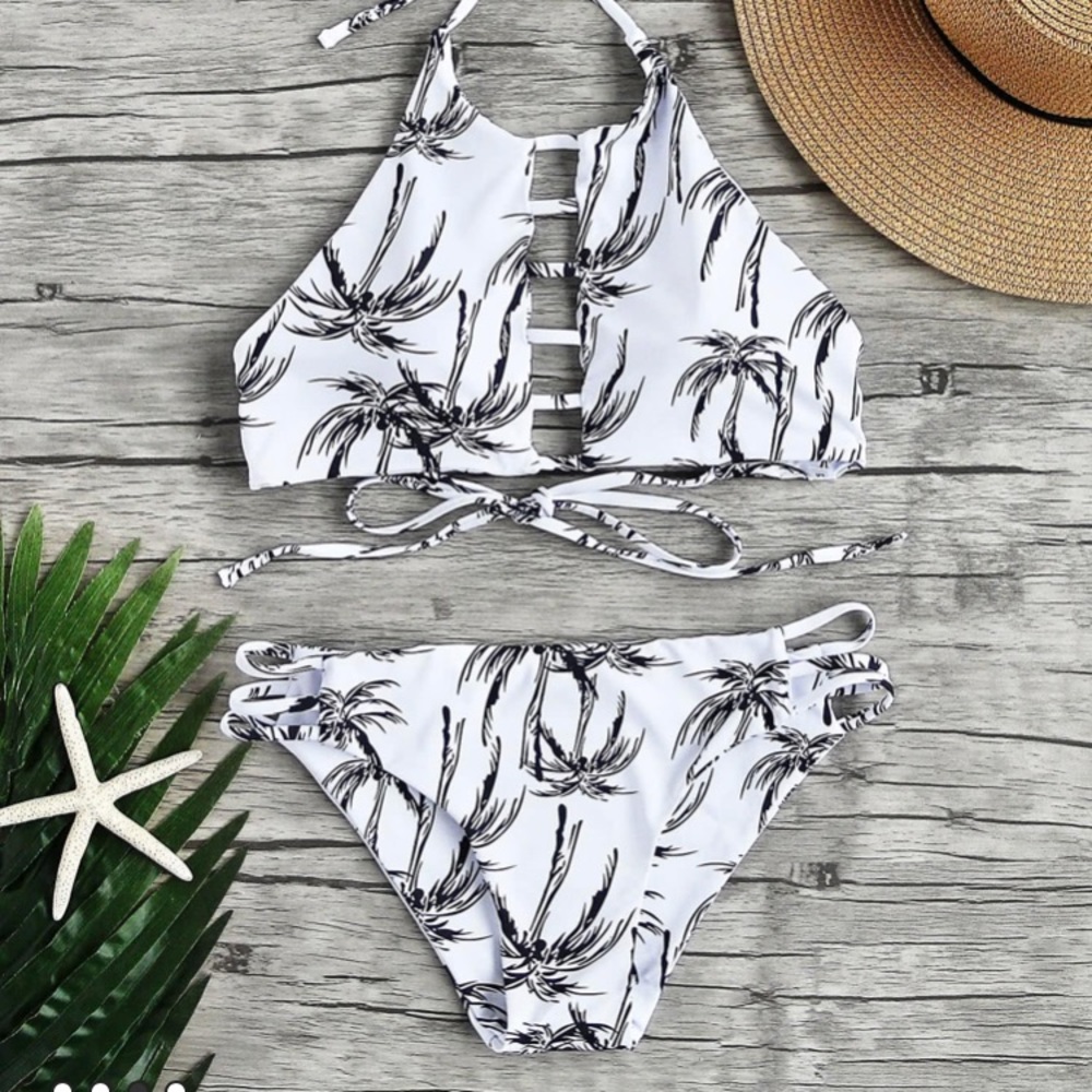 Shein Palm Tree Bikini Top